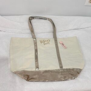 Victoria's Secret Beige and Metallic Gold Tote - NWT